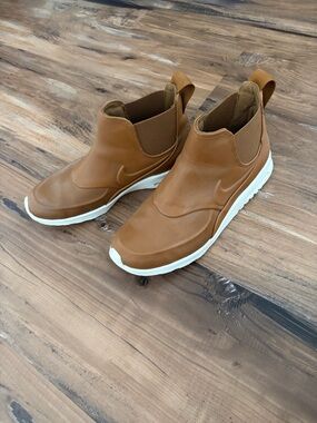 Nike Women’s Tan Leather Ankle Booties with White Sole
